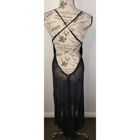 Victorias Secret Satin Chiffon Goth Black Sheer Maxi Gown Slip Dress M VTG Y2K - Picture 9 of 14